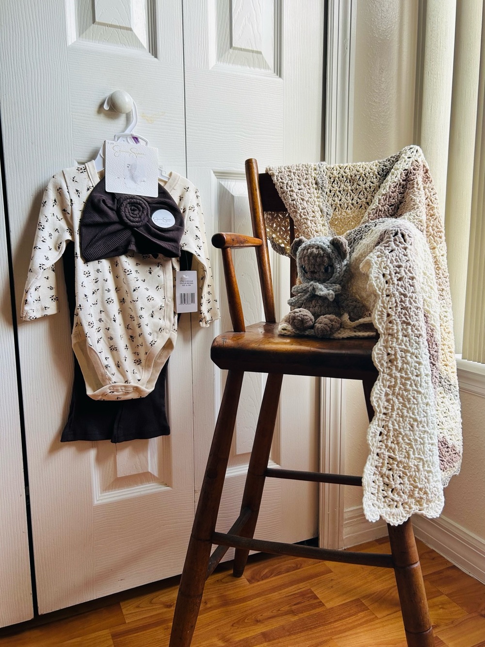 Jessica Simpson Cream Floral Baby Onesie, handmade baby blanket gift set